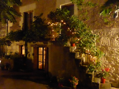 courtyard at night in Loire Valley vacation rental in Barrou
